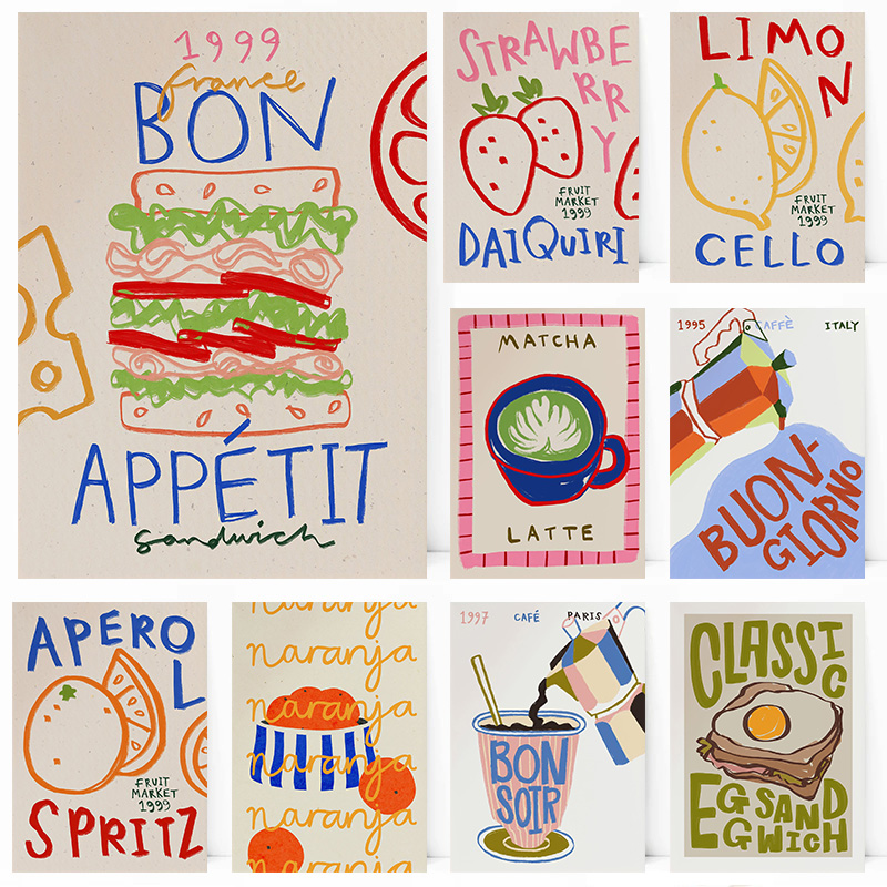 Kitchen Baking Wall Art - Poster Cucina, Pane, Caffè, Uova, Sandwich,
