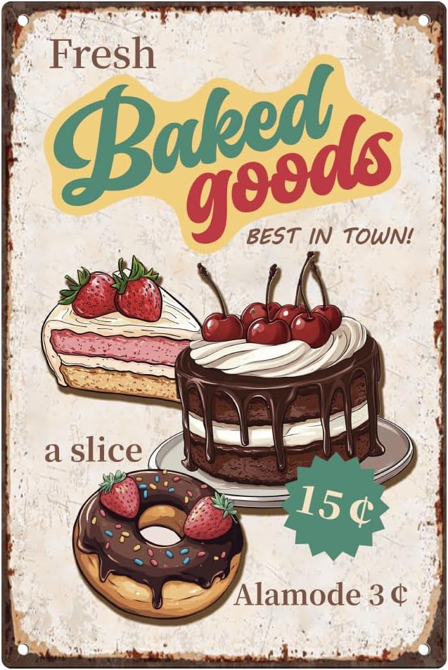 Kitchen Baking Wall Art - Targa Vintage in Latta con Prodotti