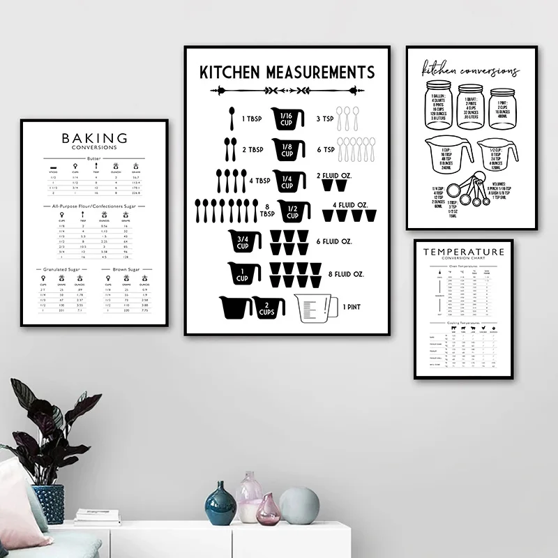 Kitchen Baking Wall Art - Poster Minimalista con Tabella di Conversioni
